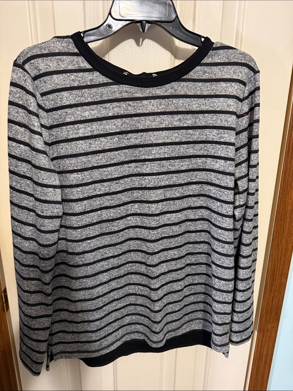 St. John's Bay Gray and Black Striped Crew Neck Sweater size Medium
